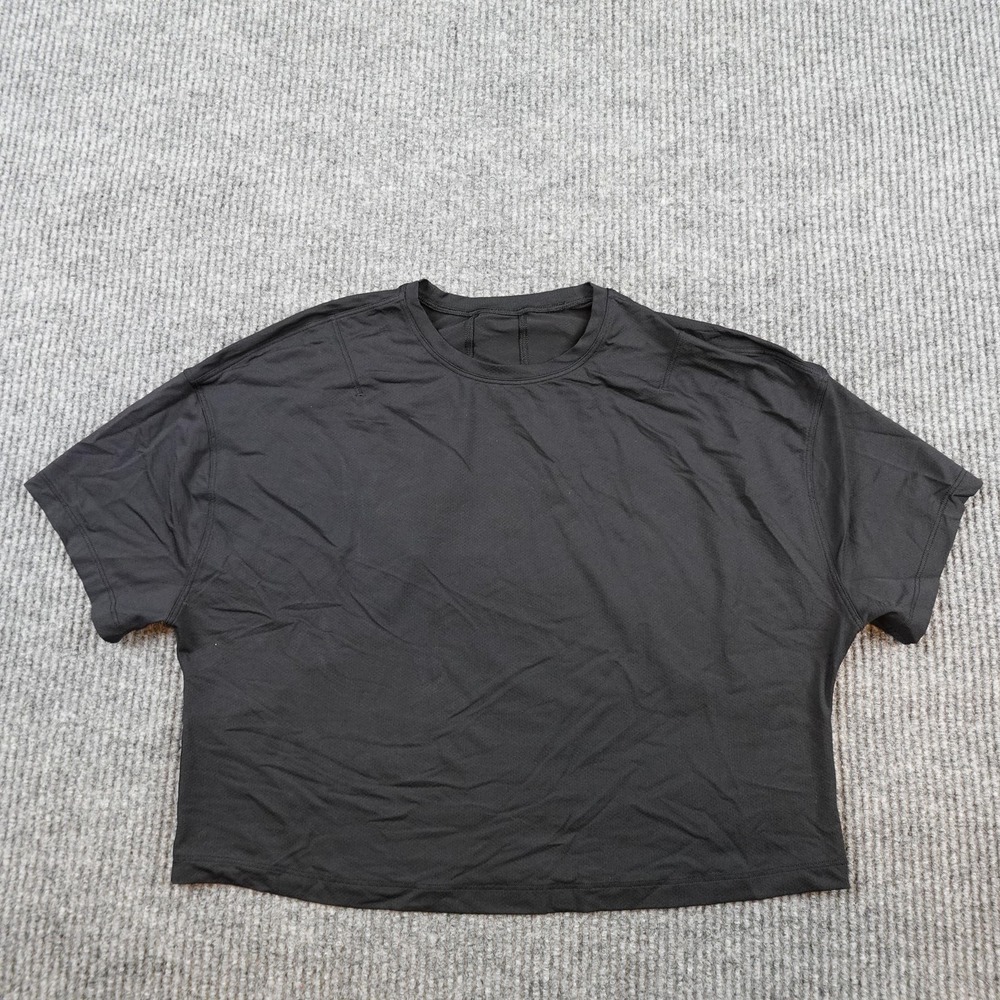 Lululemon Shirt Womens Medium Black Cropped Boxy Short Sleeve Athletic Yoga